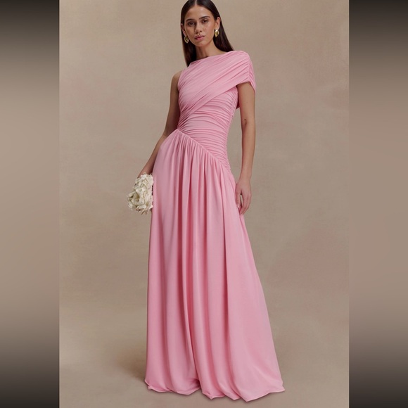 Meshki Dresses & Skirts - Meshki Ayeshya Slinky Asymmetric Maxi Dress Candy Pink